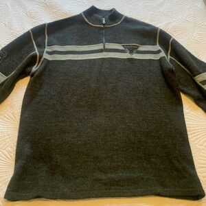 Harley-Davidson Charcoal Gray Zip-Up Sweater with Cream Stripes